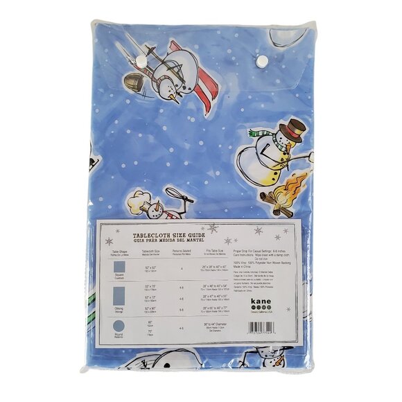 Vinyl Snowman Tablecloth 52" x 90" Oblong Christmas Holiday Blue Fabric Backing - Picture 4 of 6